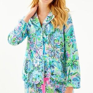 Lilly Pulitzer Lilly’s House Long Sleeve Cotton Green Pajama Shirt Women XXS NWT